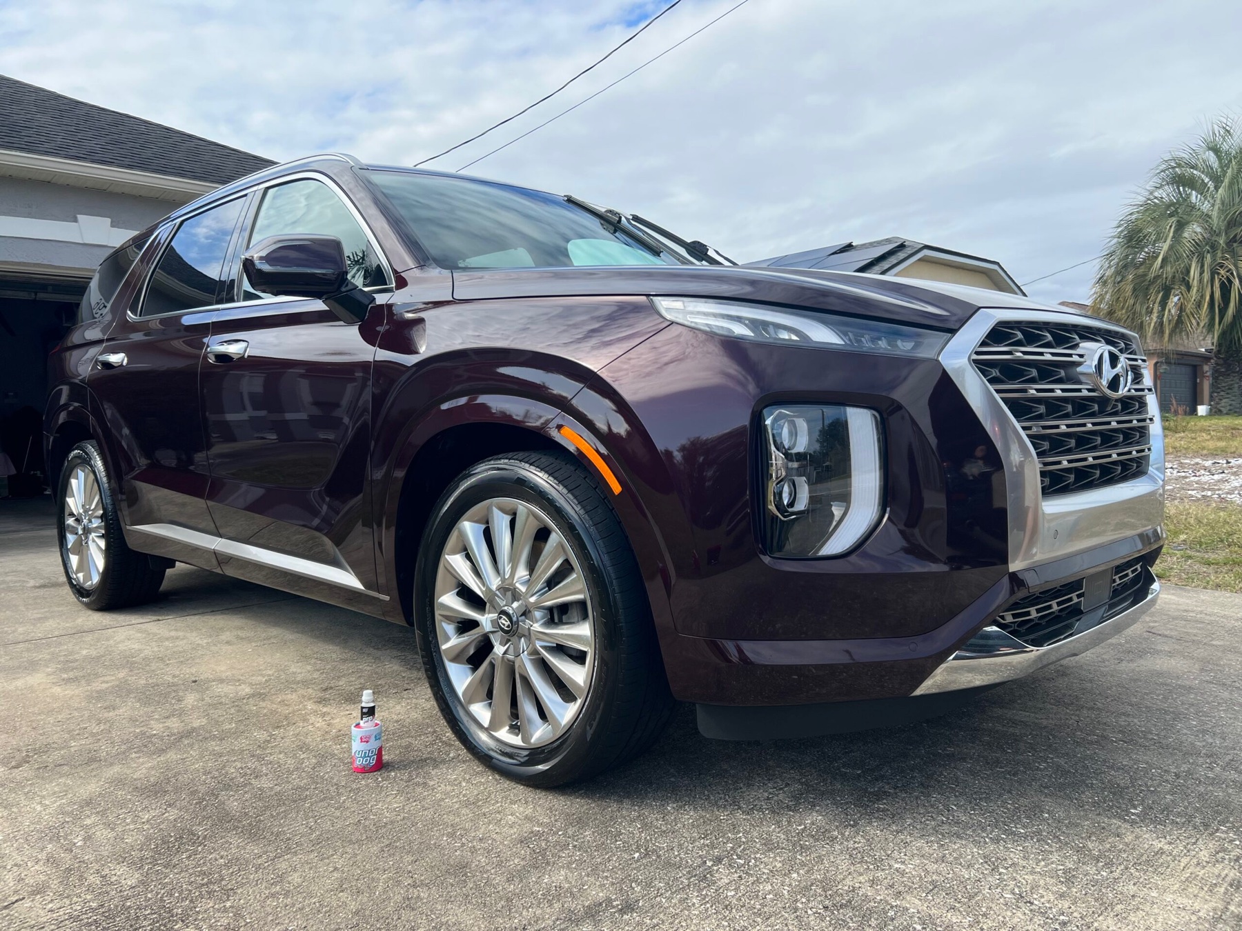 Burgundy Hyundai Palisade with a glossy detailed finish